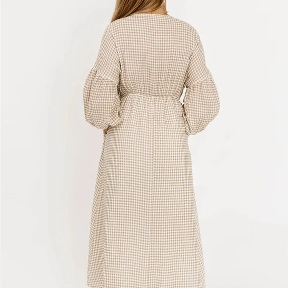 Gingham Maxi Dress in Beige Check - Picture 3 of 8